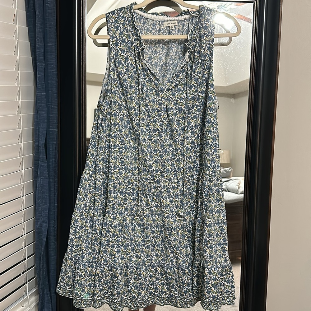 Max Studio floral geometric blue spring mini dress 1x - Picture 2 of 5